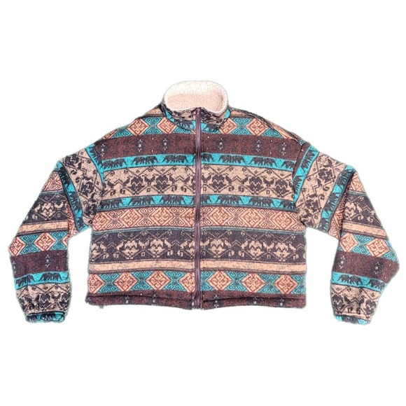 Zaful Women's Western Cropped Sweater w/ zipper Sz: 4 Geometric Pattern EUC - Picture 1 of 8